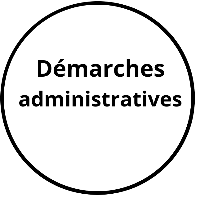 Circular badge reading 'Démarches administratives' indicating administrative procedures category or section