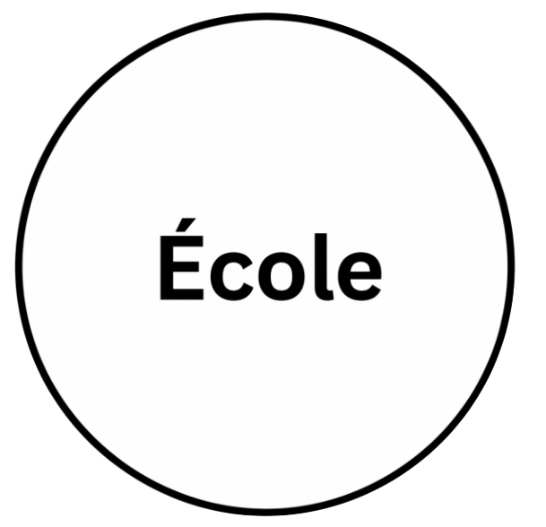 White circle with a thick black border containing the bold word 'École'.