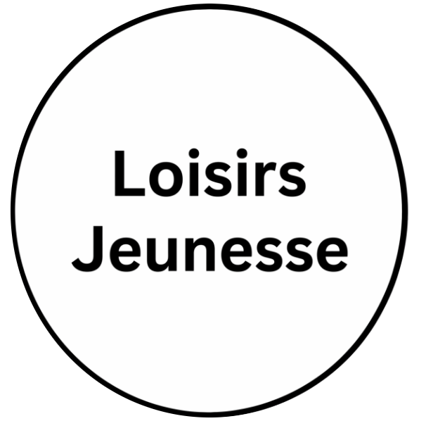 Circle logo with bold text 'Loisirs Jeunesse' inside a black outline circle.